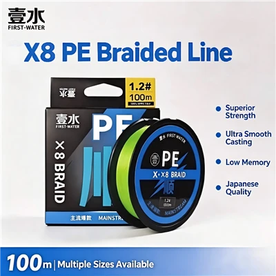 FIRST-WATER X8 PE fléttuð veiðilína 100m, slétthúðuð UHMWPE fléttulína, Zero Stretch High Strength Lure Fishing Line Græn/Margfaldur/bleikur halli, OEM heildsölu